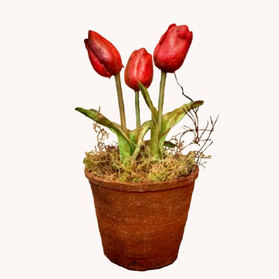 Red Tulip Pot - 10" T x 5"
