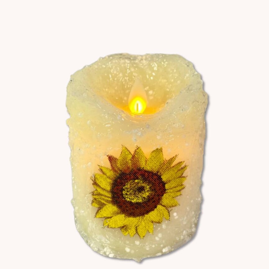Sunflower Moving Flame Pillar Candle - 3x4