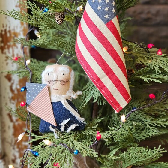 Ben Franklin Ornament with Americana Kite - 5.5"