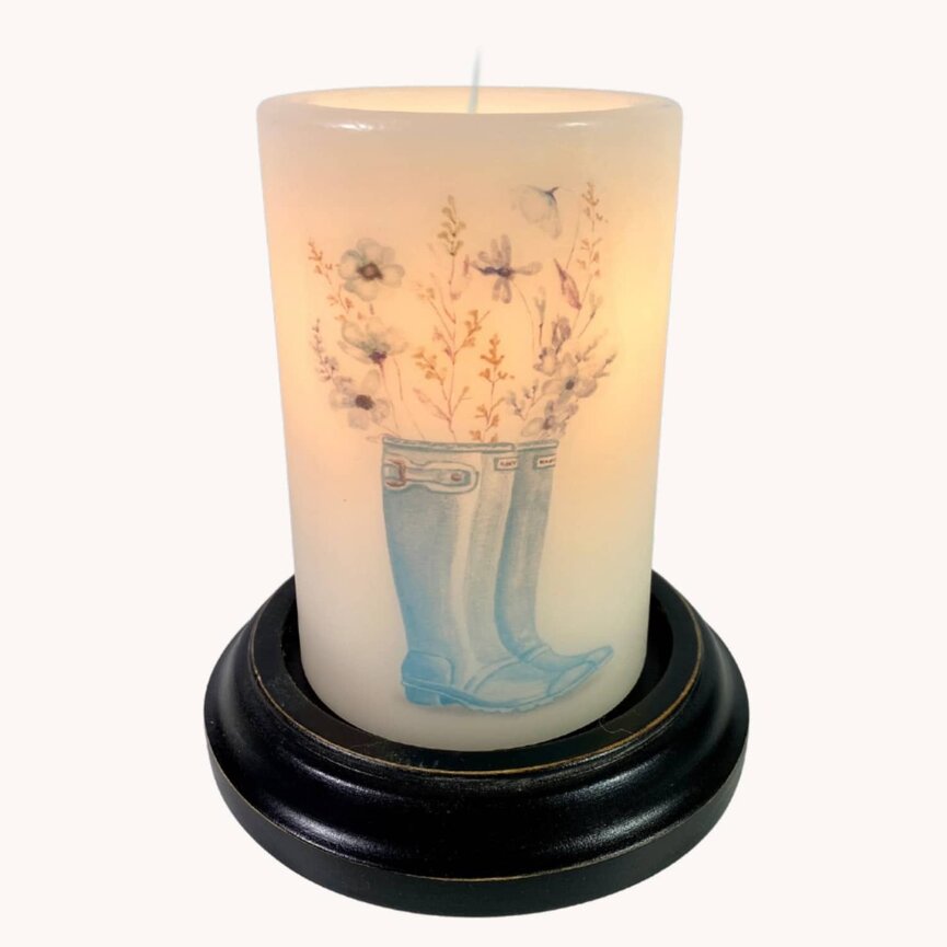 Blue Cottage Boots Candle Sleeve - Vanilla
