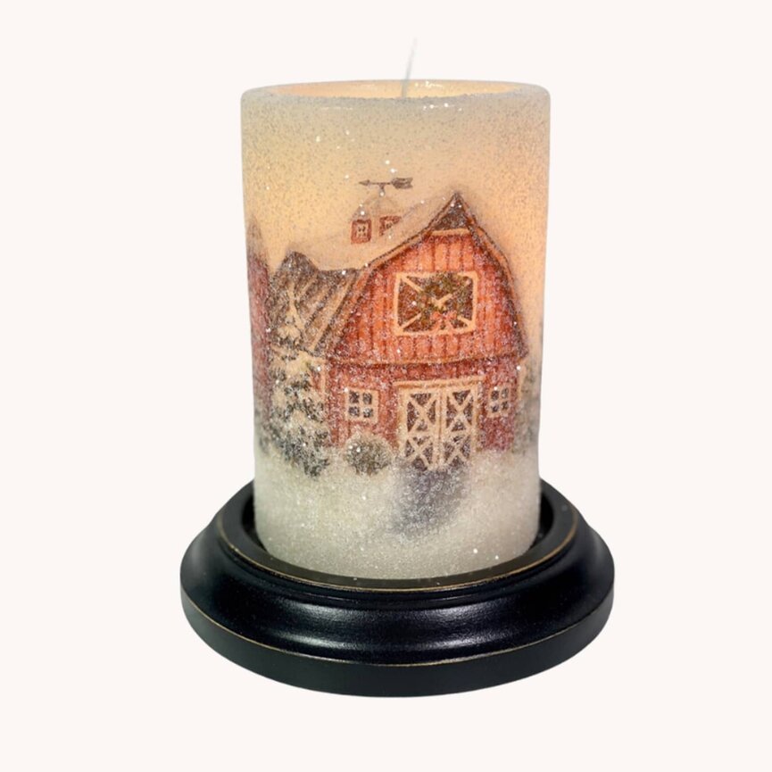 Snowy Barn Scene Candle Sleeve - Gumdrop