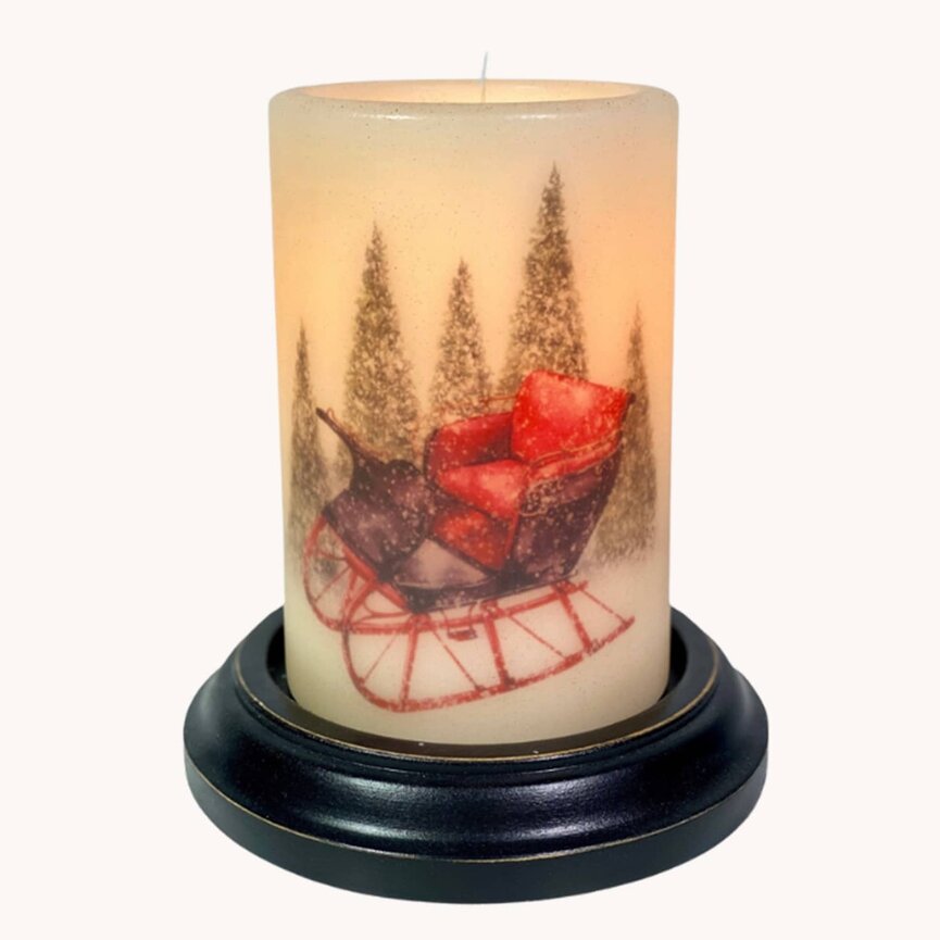 Winter Snowy Sled Candle Sleeve - Antique Vanilla