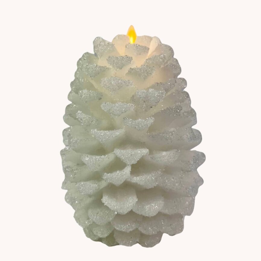 Pinecone White Snowy Candle - 6.5" T