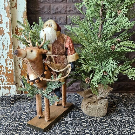 Primitive Santa on Reindeer - 24"