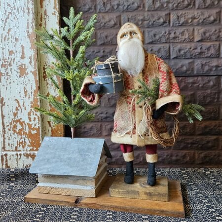 Primitive Santa with Log Cabin - 28"