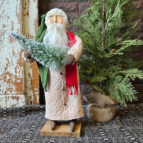 Primitive Santa in Tattered Quilt Robe - 24"