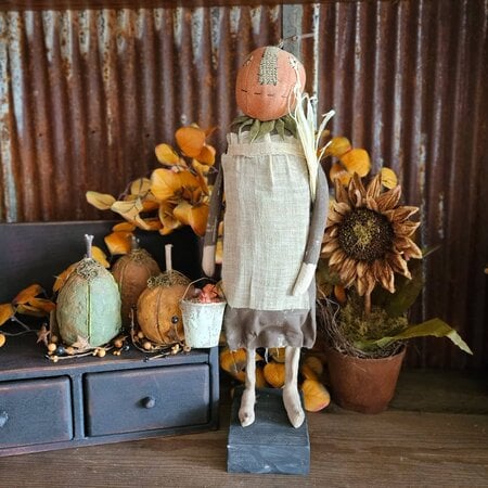 Pumpkin Girl with Apron Holding Bucket - 20" T
