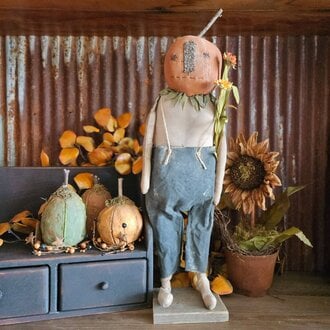 Pumpkin Boy Standing Holding Flowers - 20"