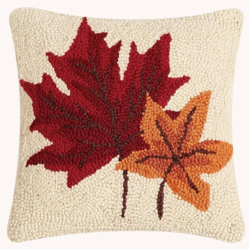 Hooked Wool Pillow with Leaves Nana's Farmhouse Nana's Farmhouse