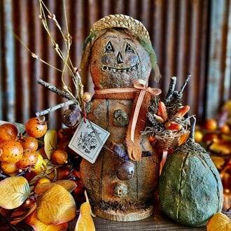 Krisnick Scarecrow Pumpkin Face with Basket - 12"