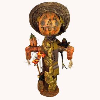 Krisnick Pumpkin Scarecrow in Straw Hat - 22"