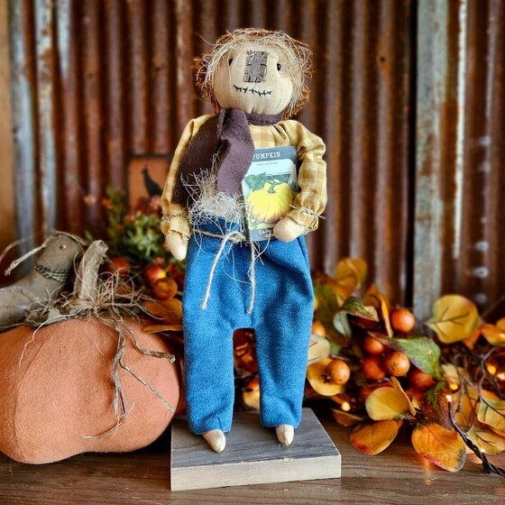 Scarecrow Mustard Checked Shirt with Pumpkin - 15""