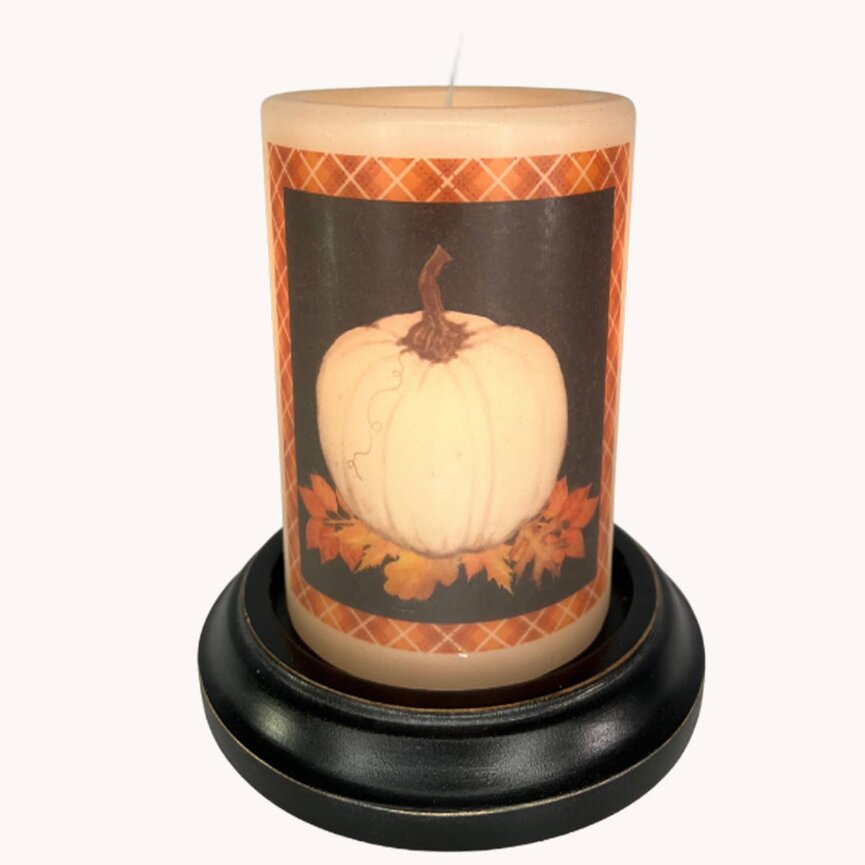 White Pumpkin with Plaid Candle Sleeve