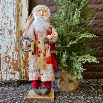 Primitive Santa Tattered Red Check Quilt Robe - 24"