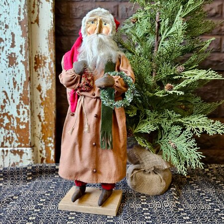 Primitive Santa Holding Bag & Wreath - 23"