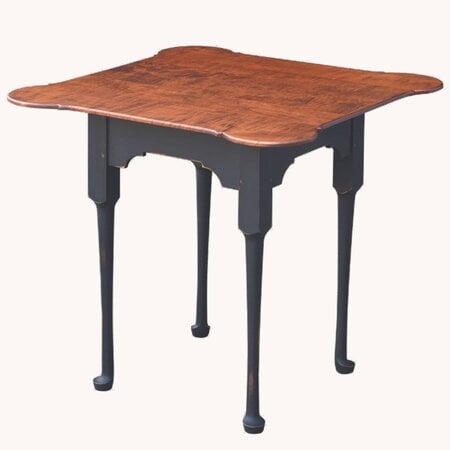 Porringer Game Table with Tiger Maple Top & Black Rubbed Legs