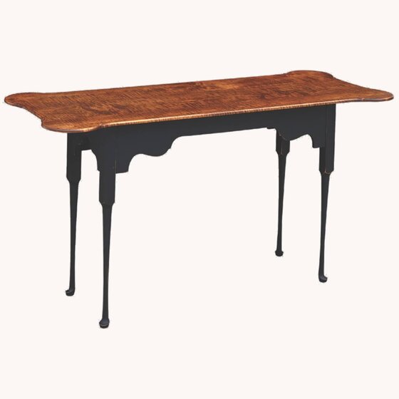 Porringer Sofa Table with Tiger Maple Top & Black Rubbed Legs