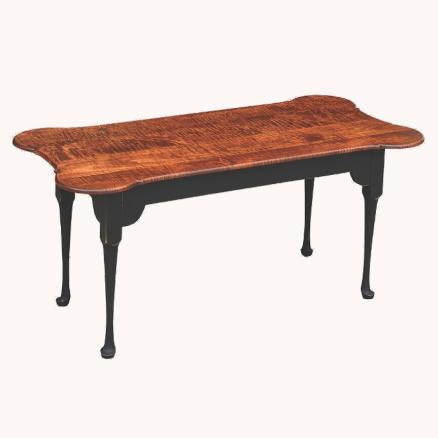 Porringer Coffee Table with Tiger Maple Top & Black Painted Legs