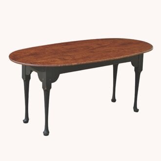 Oval Coffee Table with Tiger Maple Top with Black Painted Legs