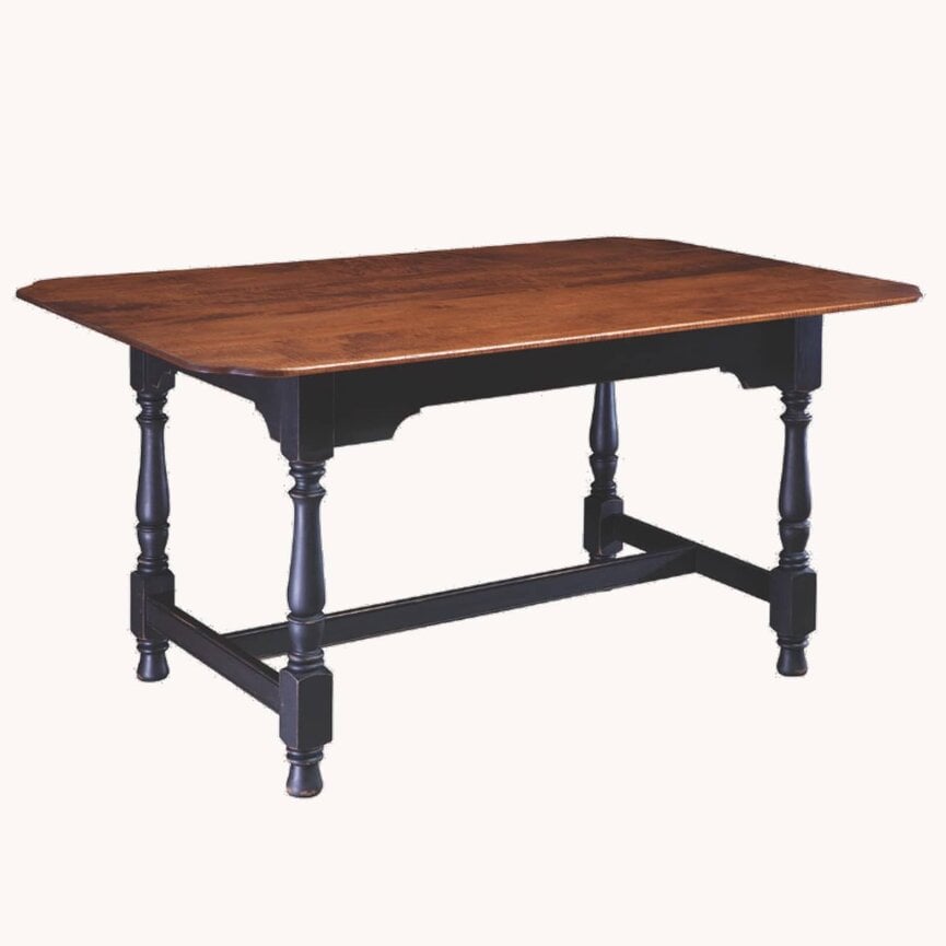 Harvest Tiger Maple Top Dining Table with Black Rubbed Legs