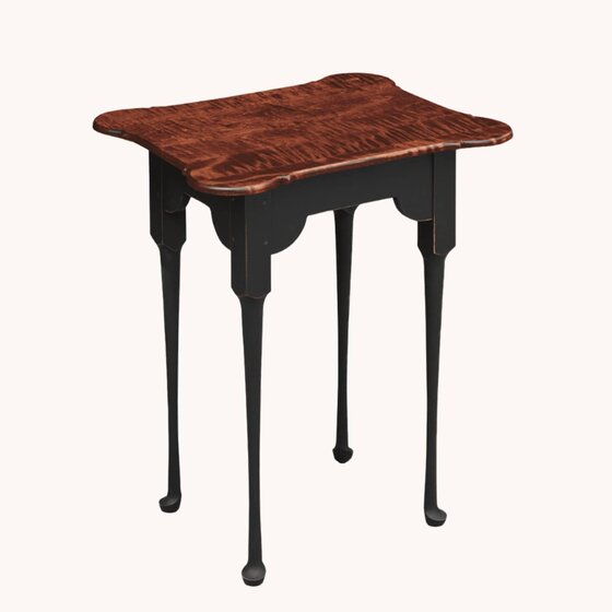 Porringer End Table with Tiger Maple Top & Black Painted Legs
