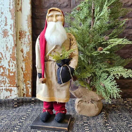 Santa with Greenery in Bag - 21" T