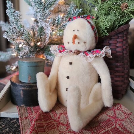 Sitting Snow Girl with Red Plaid Collar - 13"