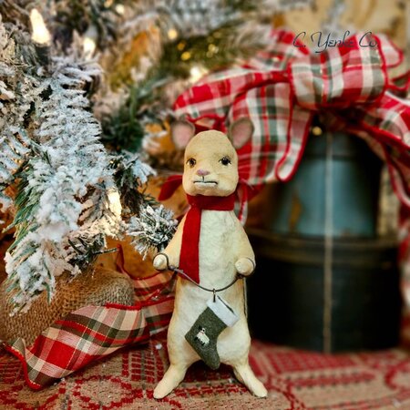 Christmas Mouse with Stocking Figurine - 6"