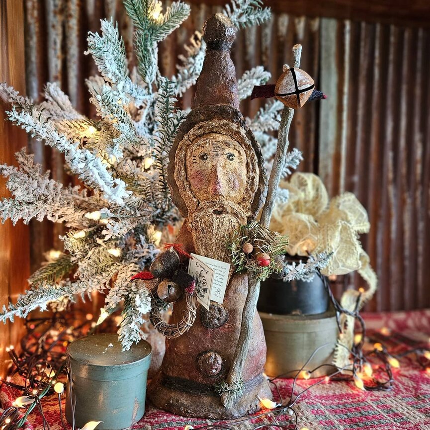 Krisnick - Belsnickle Santa Wreath & Walking Stick with Bell