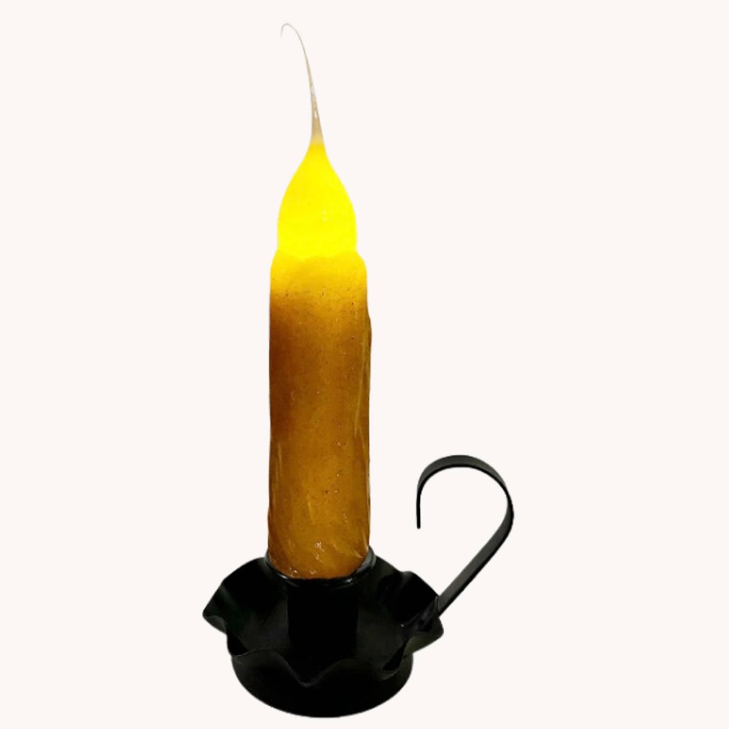 Primitive Mustard Taper Candle on Fluted Base Nana's Farmhouse Nana