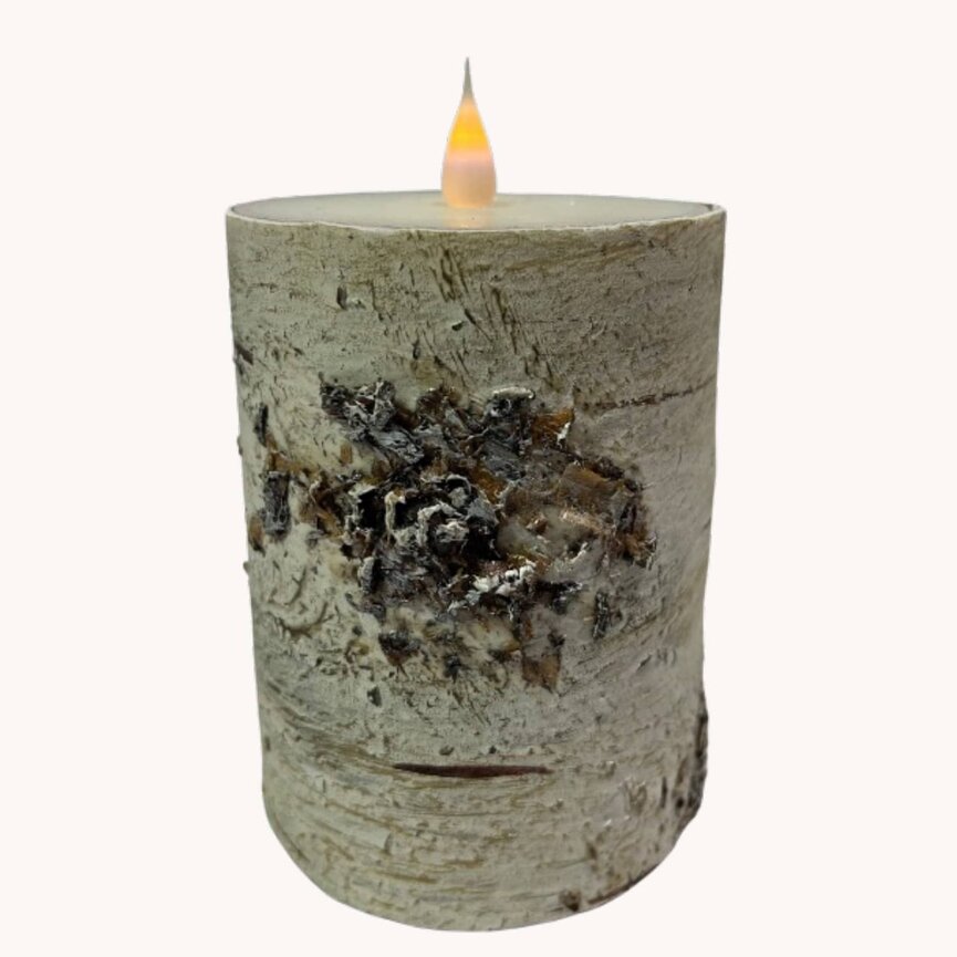 LED Birch Battery Operated Pillar Candle Timered - 5"