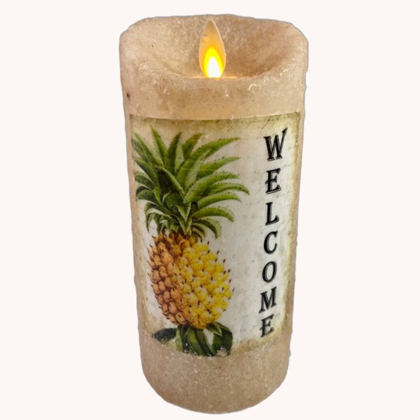 Welcome Pineapple Moving Flame Pillar Candle - 3x6