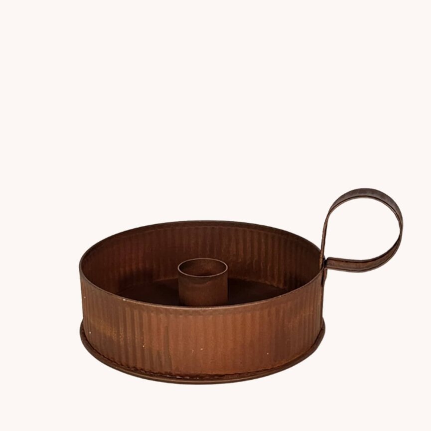 Ribbed Round Metal Taper Holder with Handle Rusty - 4.5"