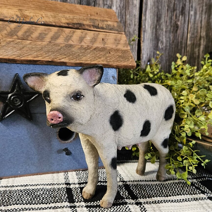 Spotted Black & White Pig White Standing  - 6"
