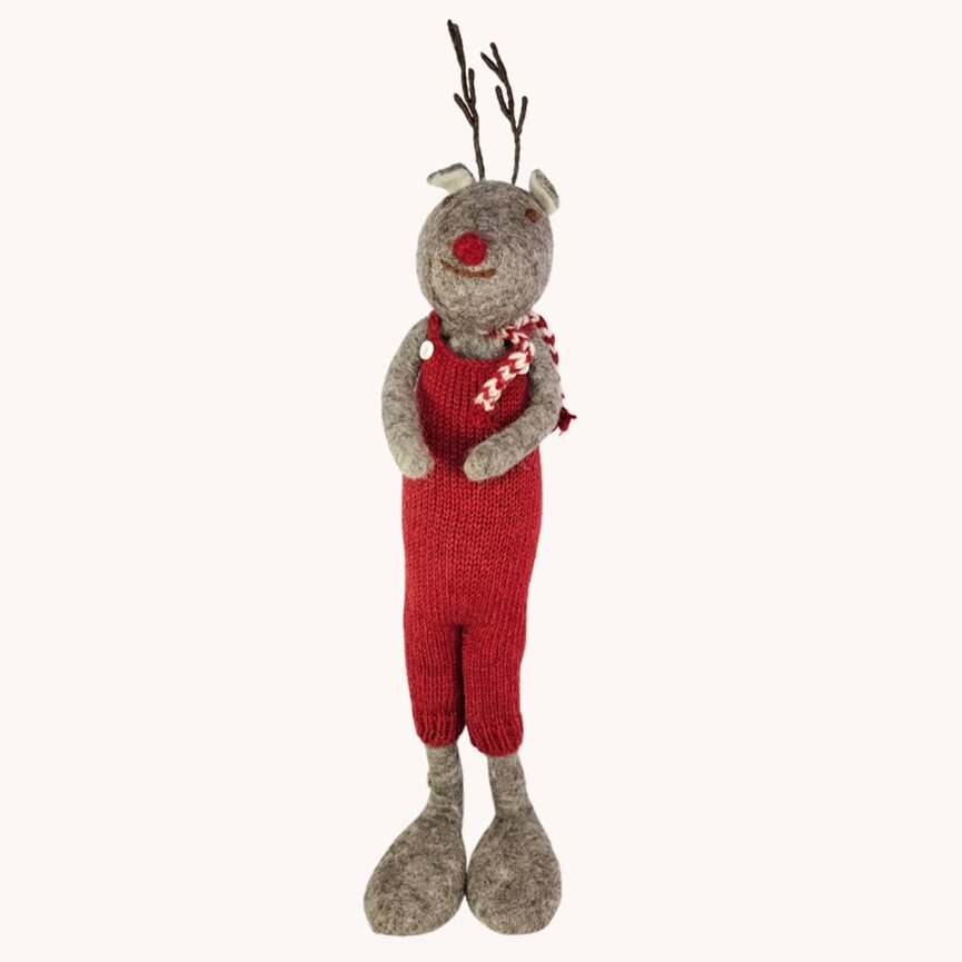 Wool Felt Grey Rudolf with Red Pants Extra Large - 23"