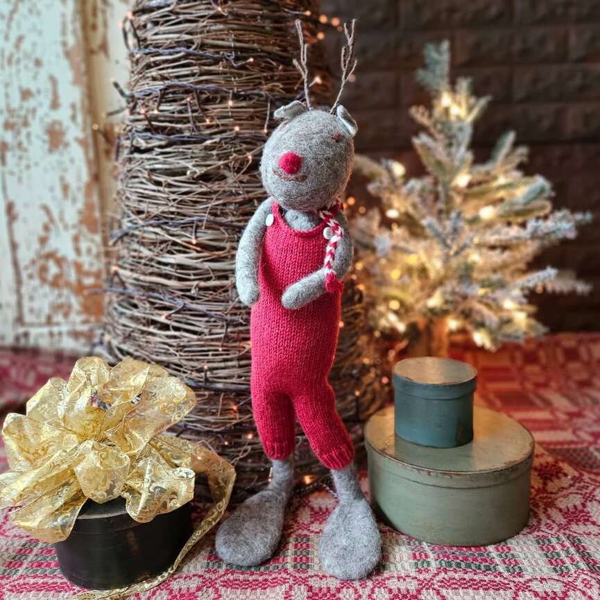Wool Felt Grey Rudolf with Red Pants Extra Large - 23"