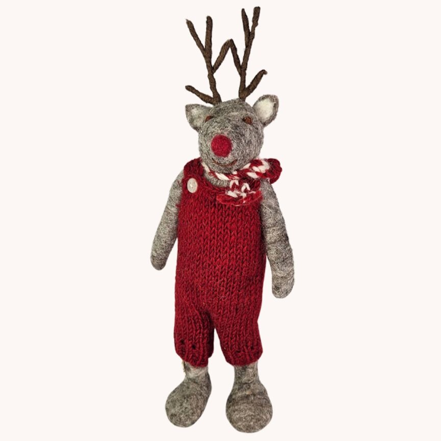 Grey Rudolf Doll with Red Pants Large - 10"