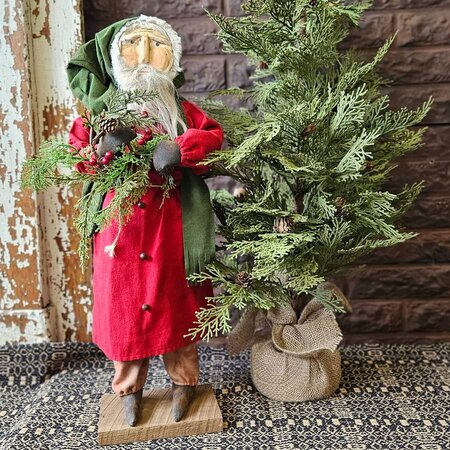 Primitive Santa Red Coat, Holding Wreath - 24"