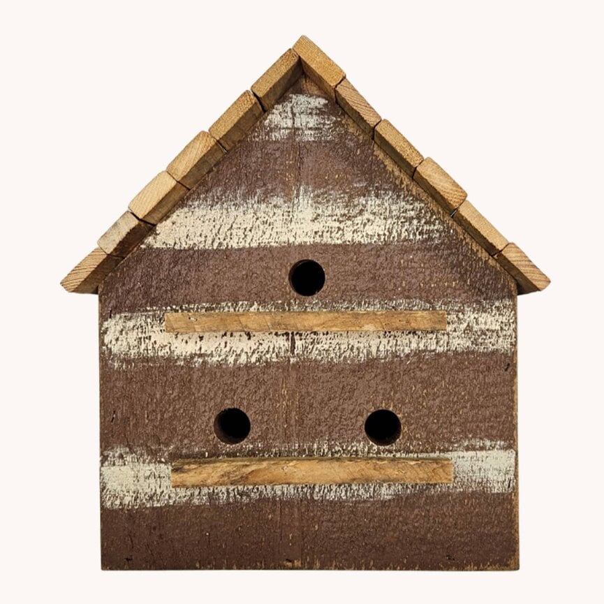 Cabin Bird House Lath Roof 3 Hole - 14"x12"x 9.5"