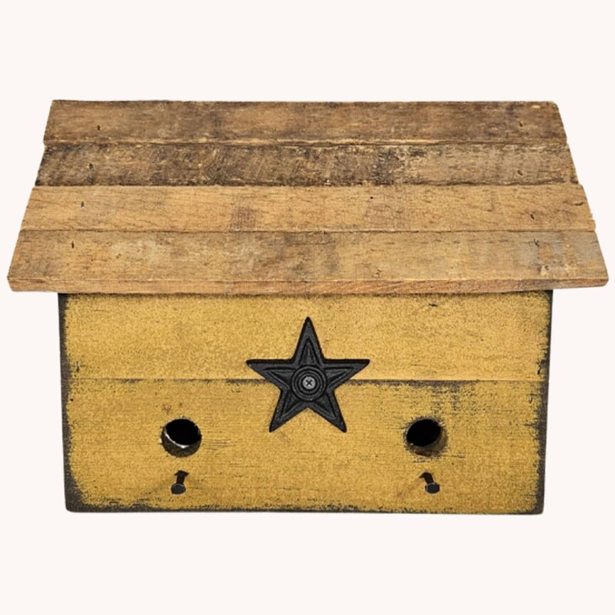 Mustard Bird House Two Hole with Star - 14"x 8"