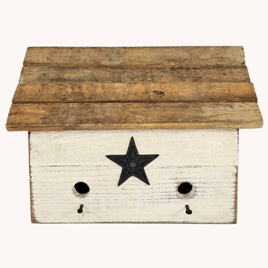 Buttermilk Two Hole Bird House with Star - 14"x8"x10.5"