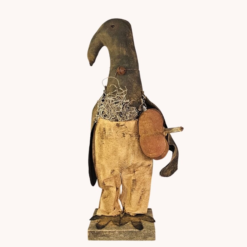 Mr Crowley Black Crow Holding Pumpkin - 20"