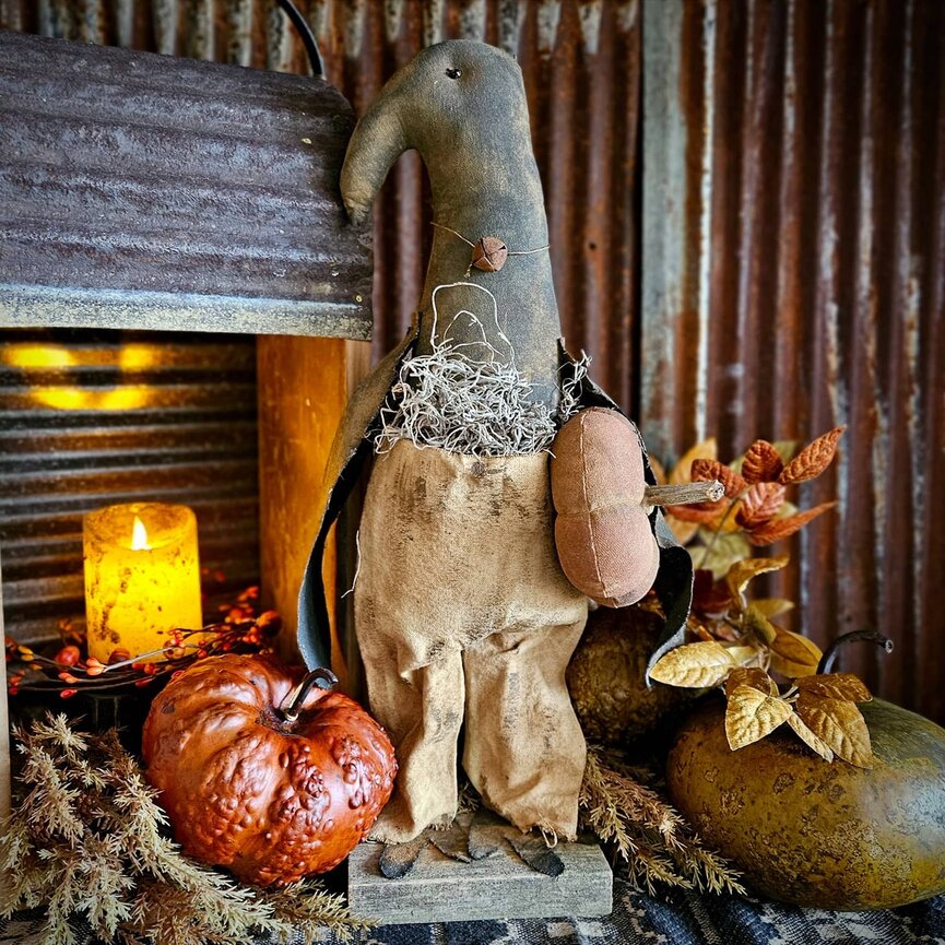 Mr Crowley Black Crow Holding Pumpkin - 20"