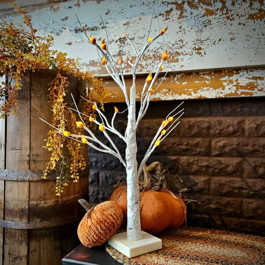 Mustard Lighted White Birch Tree - 23"