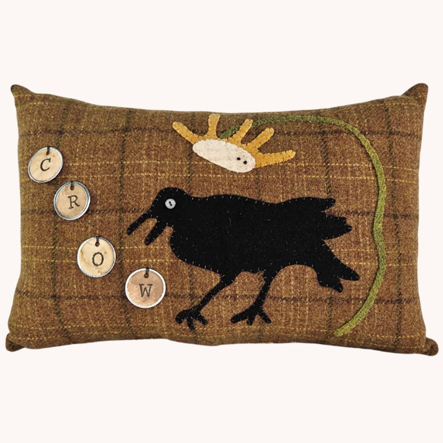 Wool Applique Pillow with Black Crow | Nana's Farmhouse - Nana's