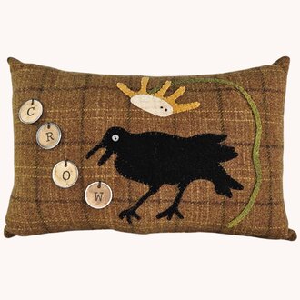 Black Crow Wool Applique Pillow