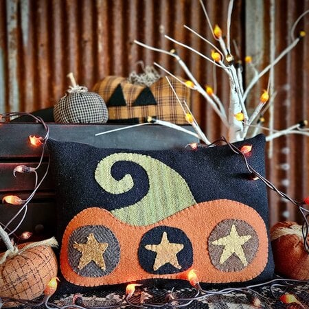 Three Star Pumpkin Wool Applique Pillow