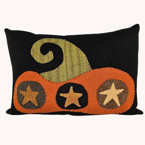 Three Star Pumpkin Wool Applique Pillow