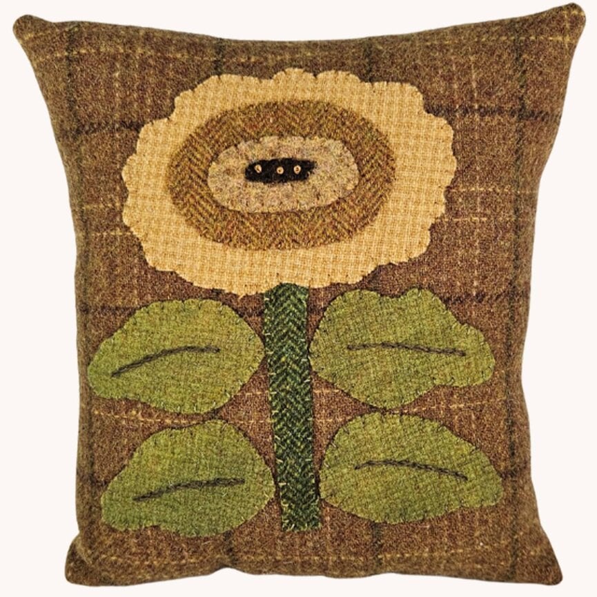 Sunflowers Wool Applique Pillow  - 9"x8"