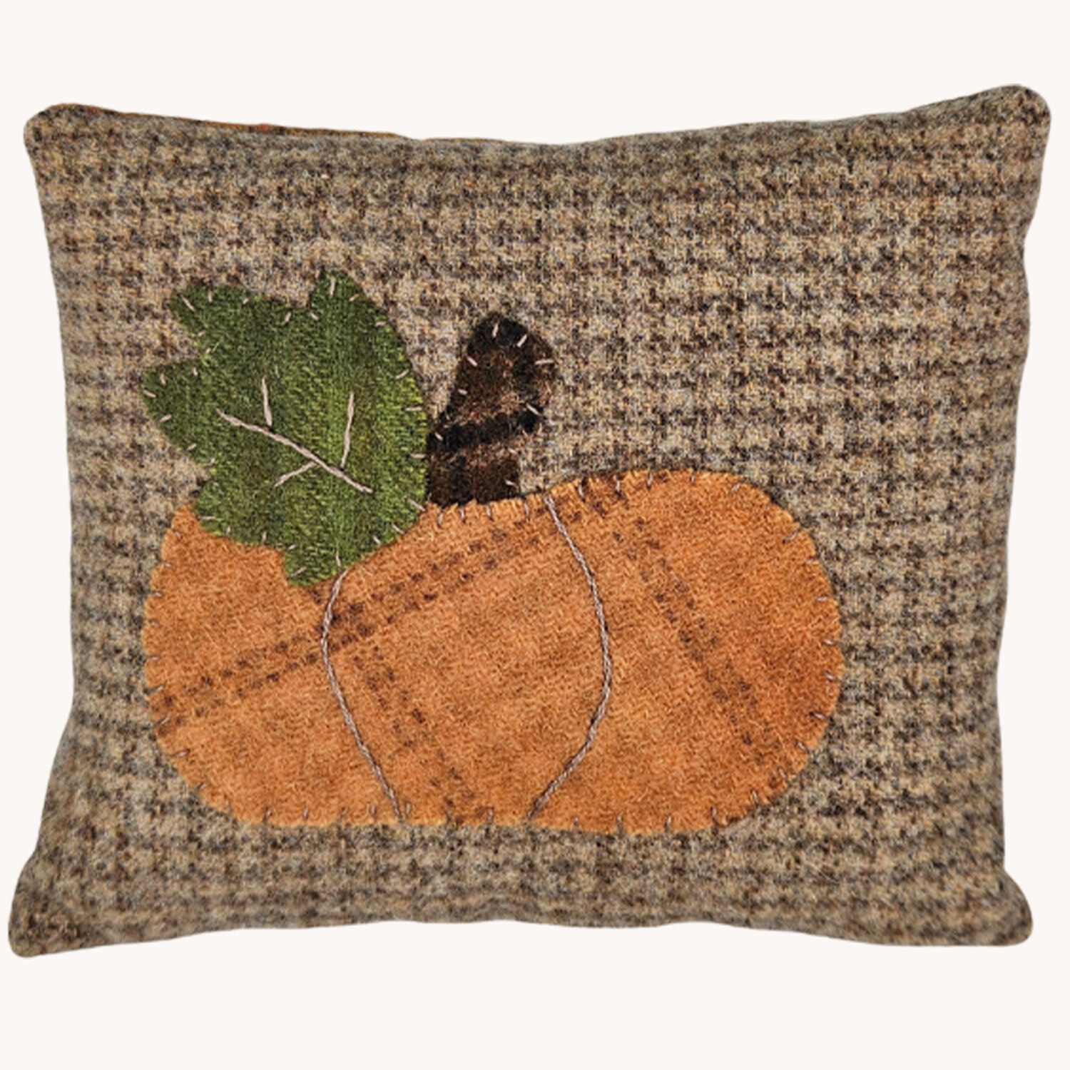 Pumpkin Bowl Filler Wool Pillow Brown Checks - 7x6